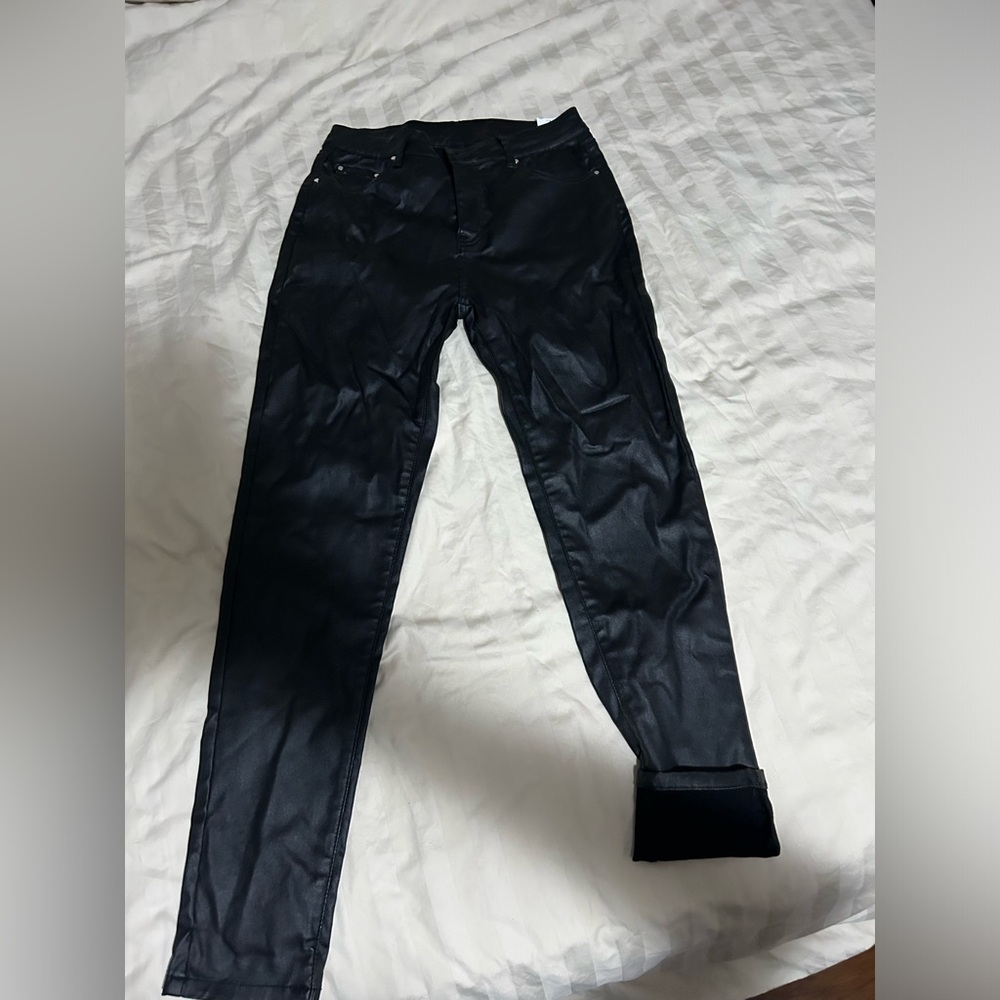 Soft lined leather look pants